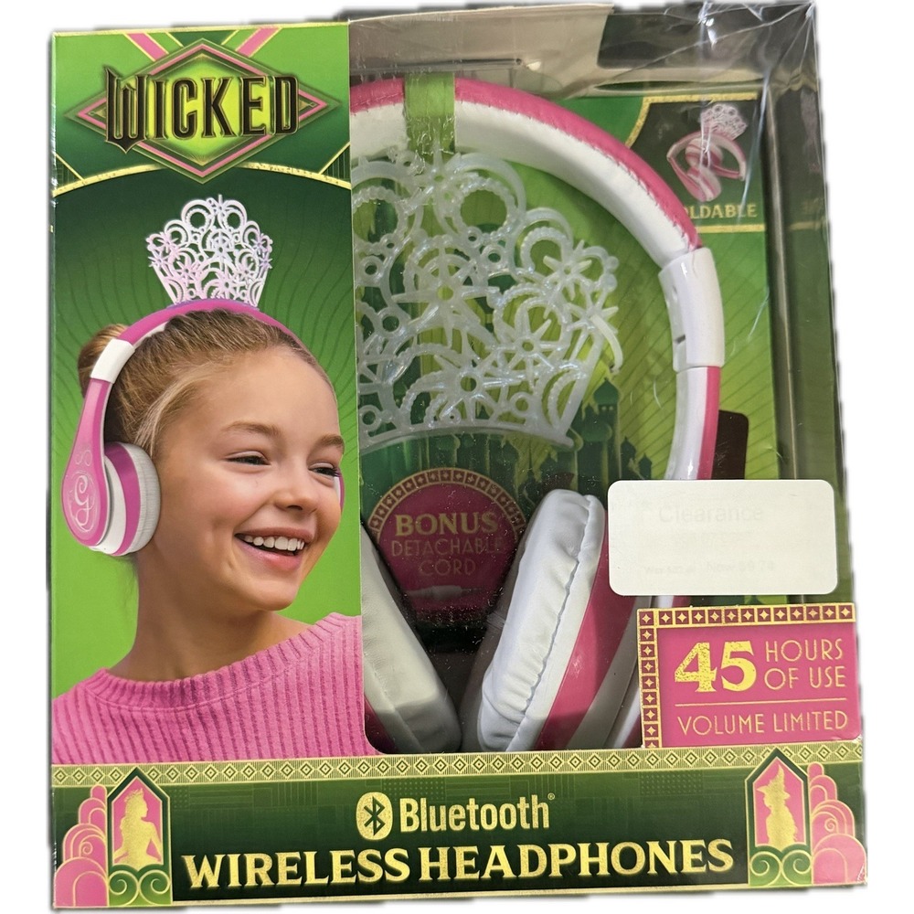 Wicked Glinda Crown Bluetooth‎ Wireless Headphones Pink White Foldable
